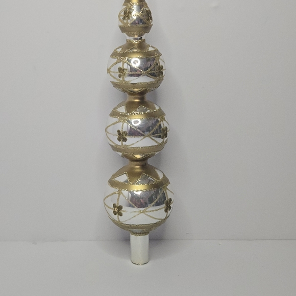Vintage 12" Glass Tree Topper Finial Decor 4 Bulbs Tiered Silver Gold - Picture 3 of 15